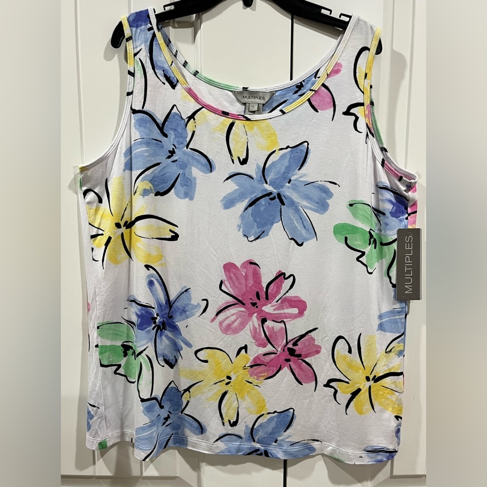 Multiples Vibrant Floral Tank Top - Blue, Pink, Yellow, Green